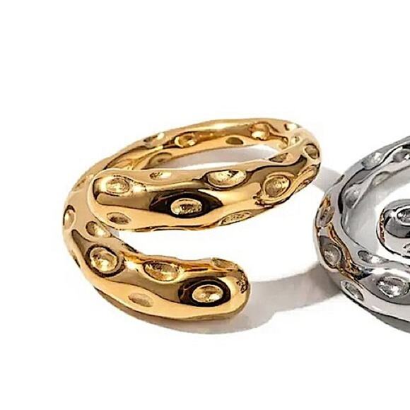 Gold Plated Irregular Hammered Ring Dented - Picture 8 of 9